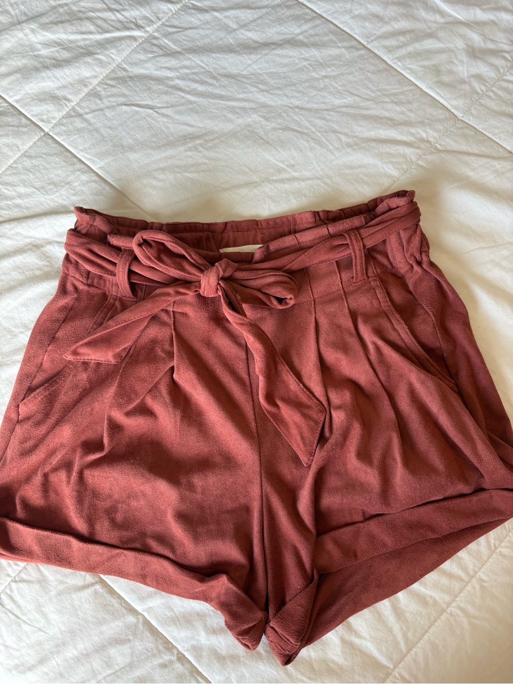 High-Waist Paperbag Tie Shorts - Burnt Rust
